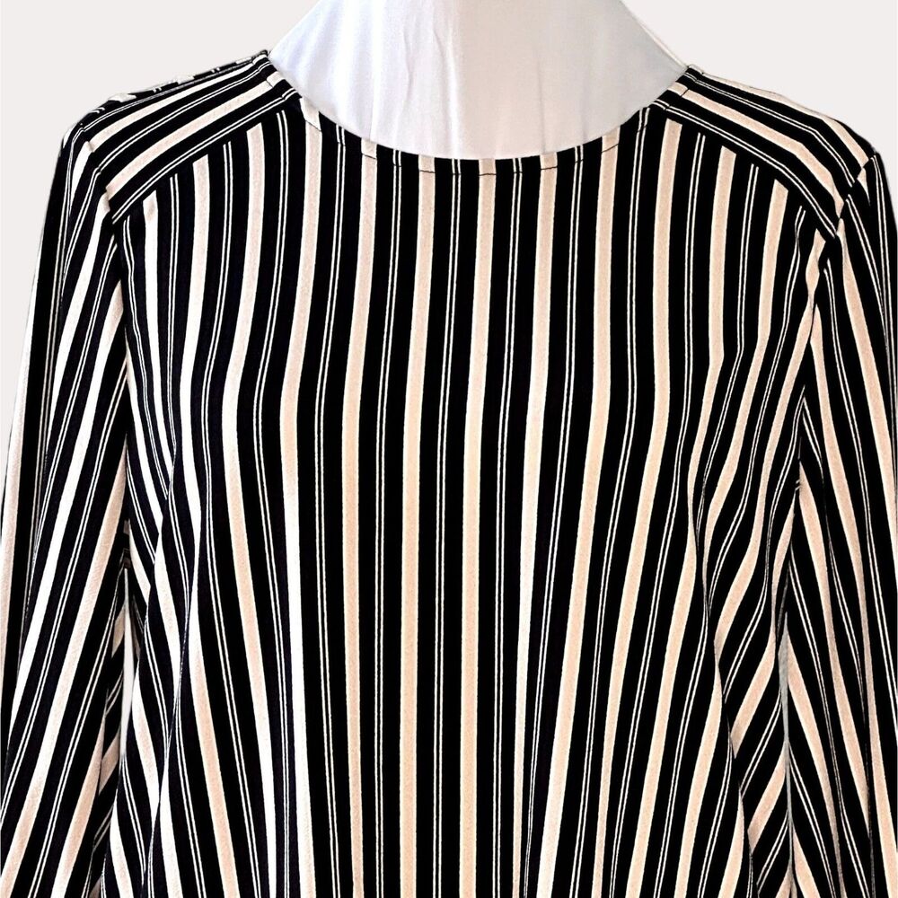 Adrianna Papell Slinky Knit Blouse Top Striped Black Tan S NWOT - Picture 4 of 8